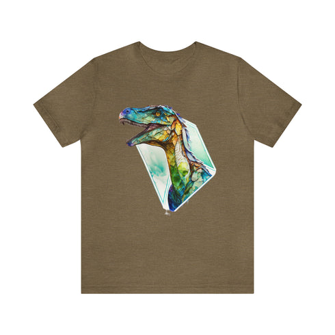 Stained Glass Velociraptor - Short Sleeve Tee Heather Olive